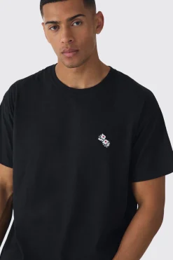 Oversized Rolling Dice Embroidered T-shirt | BoohooMAN UK