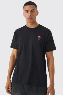 Oversized Rose Embroidered T-shirt | BoohooMAN UK