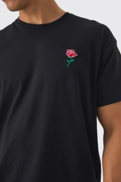 Oversized Rose Embroidered T-shirt | BoohooMAN UK