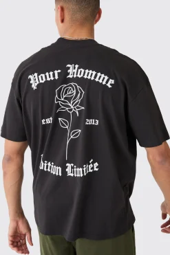 Oversized Rose Line Drawing T-shirt | BoohooMAN UK