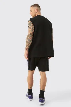Oversized Rose Skull Waffle Large Printed Tank & Shorts Set | BoohooMAN UK