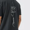 Oversized Rose Stencil Graphic T-shirt | BoohooMAN UK