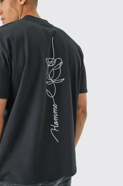 Oversized Rose Stencil Graphic T-shirt | BoohooMAN UK
