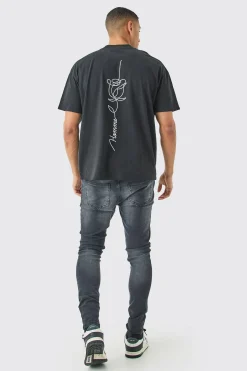 Oversized Rose Stencil Graphic T-shirt | BoohooMAN UK