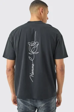 Oversized Rose Stencil Graphic T-shirt | BoohooMAN UK