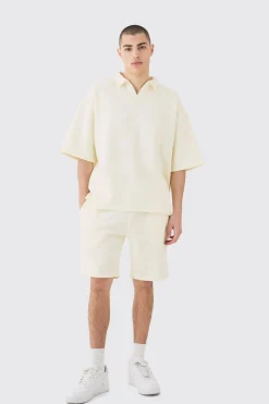 Oversized Rugby Revere Half Sleeve Sweat & Shorts Set | BoohooMAN UK