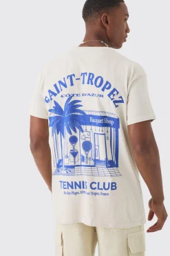 Oversized Saint Tropez Print T-shirt | BoohooMAN UK