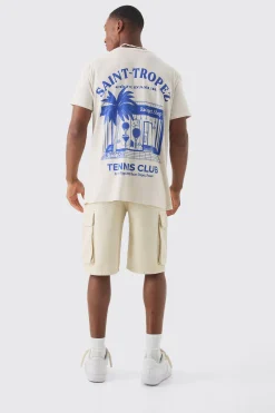 Oversized Saint Tropez Print T-shirt | BoohooMAN UK