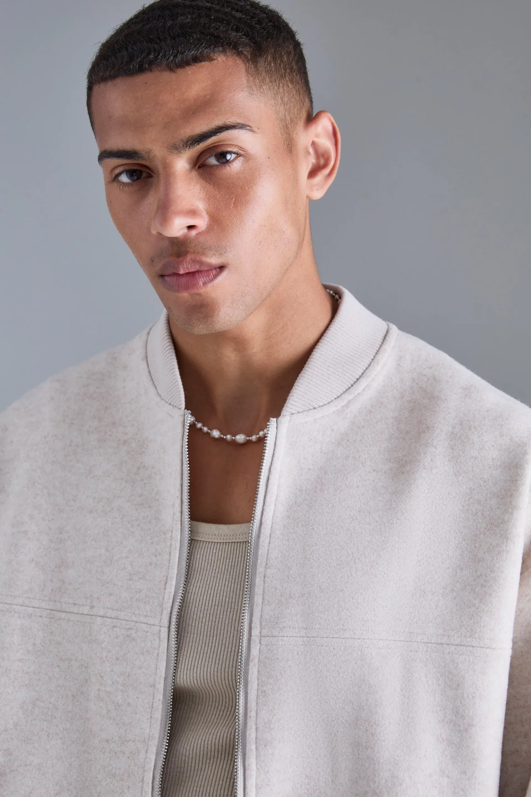 Oversized Salt And Pepper Melton Bomber | BoohooMAN UK