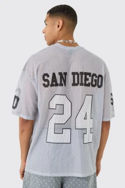 Oversized San Diego Graphic Mesh Half Sleeve T-shirt | BoohooMAN UK