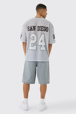Oversized San Diego Graphic Mesh Half Sleeve T-shirt | BoohooMAN UK