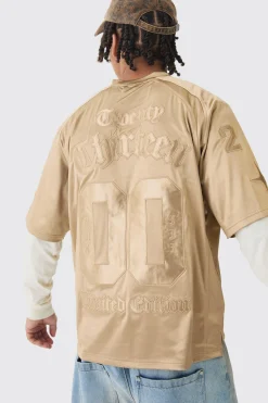 Oversized Satin Applique Varsity Top | BoohooMAN UK