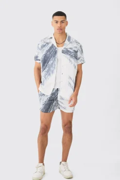 Oversized Satin Branch Print Shirt And Short | BoohooMAN UK