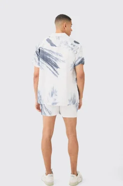 Oversized Satin Branch Print Shirt And Short | BoohooMAN UK