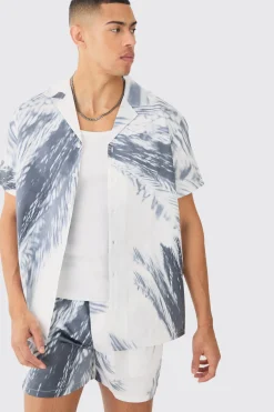 Oversized Satin Branch Print Shirt And Short | BoohooMAN UK