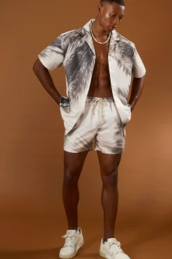 Oversized Satin Branch Print Shirt And Short | BoohooMAN UK