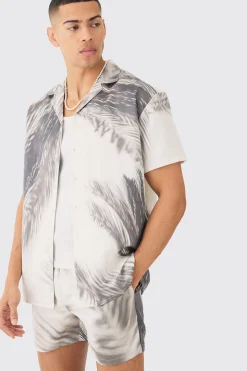 Oversized Satin Branch Print Shirt And Short | BoohooMAN UK