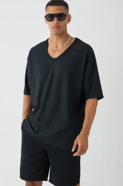 Oversized Scoop Neck Ottoman Rib T-Shirt | BoohooMAN UK