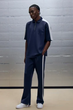 Oversized Scuba Colour Block Panel Polo & Jogger Set | BoohooMAN UK