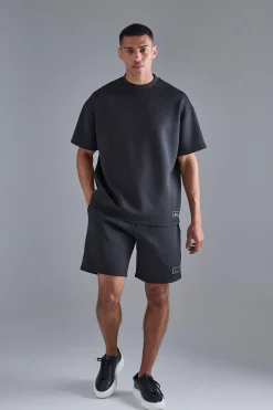 Oversized Scuba T-shirt & Relaxed Short Set | BoohooMAN UK