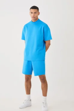 Oversized Scuba T-shirt & Relaxed Short Set | BoohooMAN UK