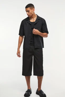 Oversized Seersucker Stripe Revere Shirt & Relaxed Short Set | BoohooMAN UK
