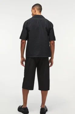 Oversized Seersucker Stripe Revere Shirt & Relaxed Short Set | BoohooMAN UK