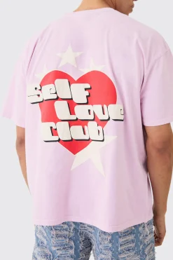 Oversized Self Love Club Back Print T-shirt | BoohooMAN UK