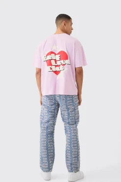 Oversized Self Love Club Back Print T-shirt | BoohooMAN UK