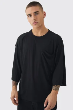 Oversized Semi Sheer Pocket Half Sleeve T-shirt | BoohooMAN UK