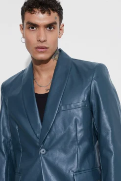 Oversized Shawl Collar Pu Blazer | BoohooMAN UK