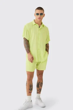 Oversized Short Sleeve Cheese Cloth Shirt And Short Set | BoohooMAN UK