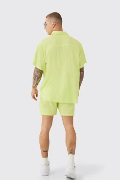 Oversized Short Sleeve Cheese Cloth Shirt And Short Set | BoohooMAN UK