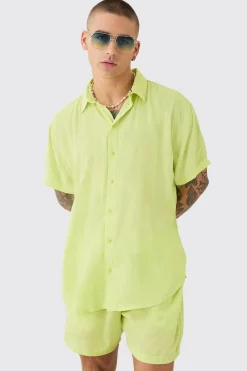 Oversized Short Sleeve Cheese Cloth Shirt And Short Set | BoohooMAN UK