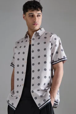 Oversized Short Sleeve Detailed Satin Shirt | BoohooMAN UK