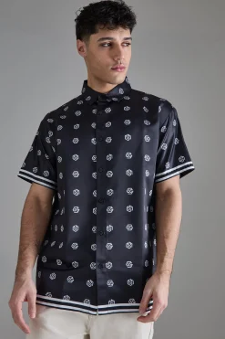 Oversized Short Sleeve Detailed Satin Shirt | BoohooMAN UK