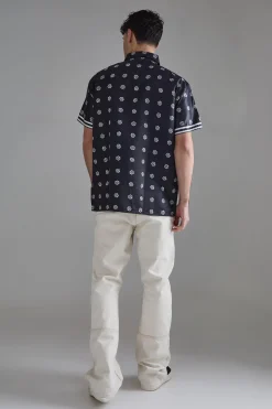 Oversized Short Sleeve Detailed Satin Shirt | BoohooMAN UK