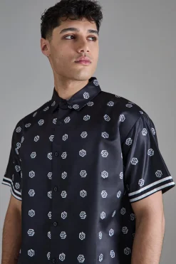 Oversized Short Sleeve Detailed Satin Shirt | BoohooMAN UK