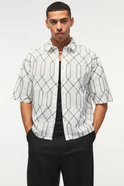 Oversized Short Sleeve Embroidered Boxy Shirt | BoohooMAN UK