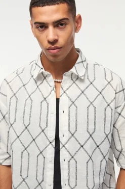Oversized Short Sleeve Embroidered Boxy Shirt | BoohooMAN UK