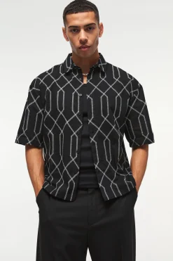 Oversized Short Sleeve Embroidered Boxy Shirt | BoohooMAN UK