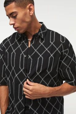 Oversized Short Sleeve Embroidered Boxy Shirt | BoohooMAN UK