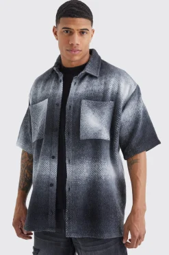 Oversized Short Sleeve Fleece Check Overshirt | BoohooMAN UK