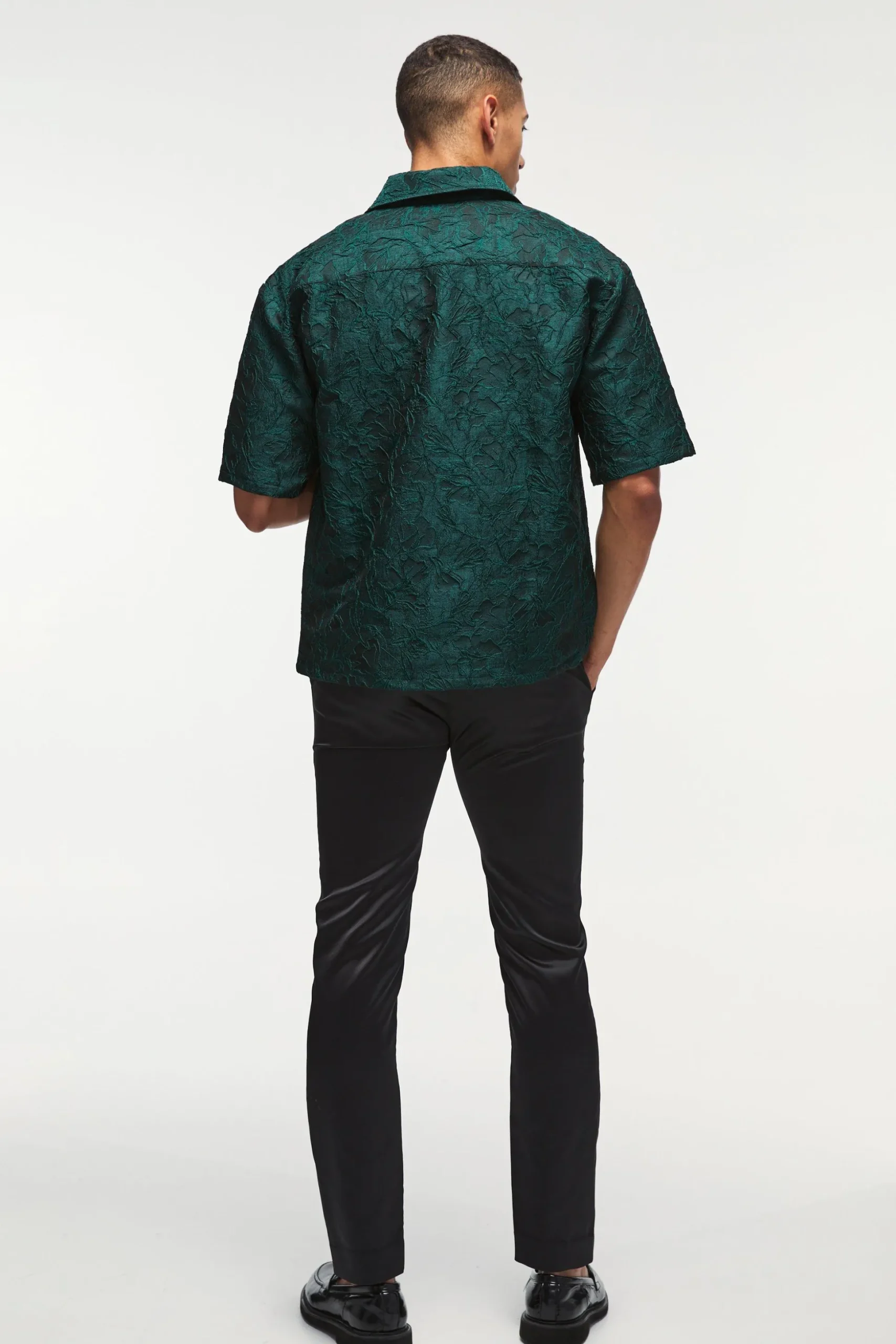 Oversized Short Sleeve Floral Jacquard Shirt | BoohooMAN UK