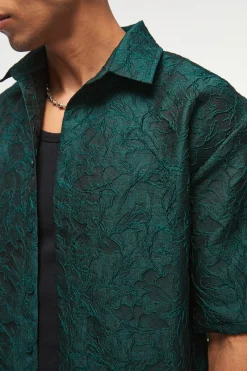 Oversized Short Sleeve Floral Jacquard Shirt | BoohooMAN UK