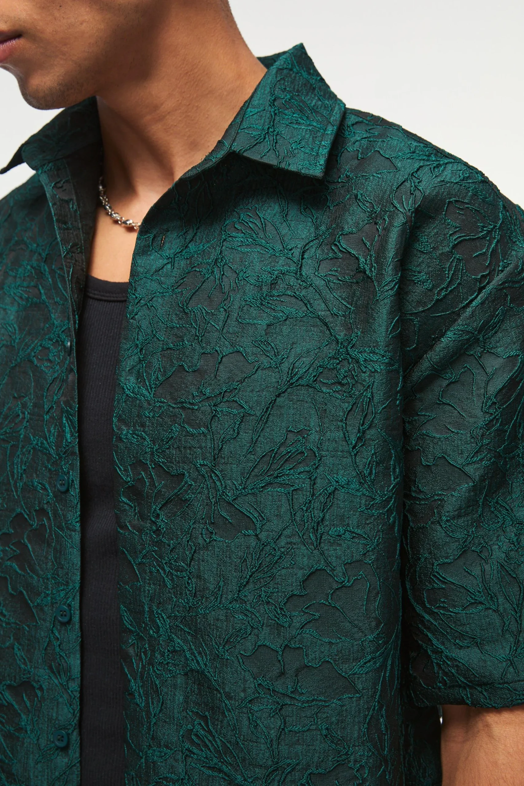 Oversized Short Sleeve Floral Jacquard Shirt | BoohooMAN UK