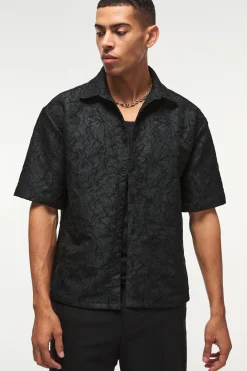 Oversized Short Sleeve Floral Jacquard Shirt | BoohooMAN UK