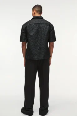 Oversized Short Sleeve Floral Jacquard Shirt | BoohooMAN UK