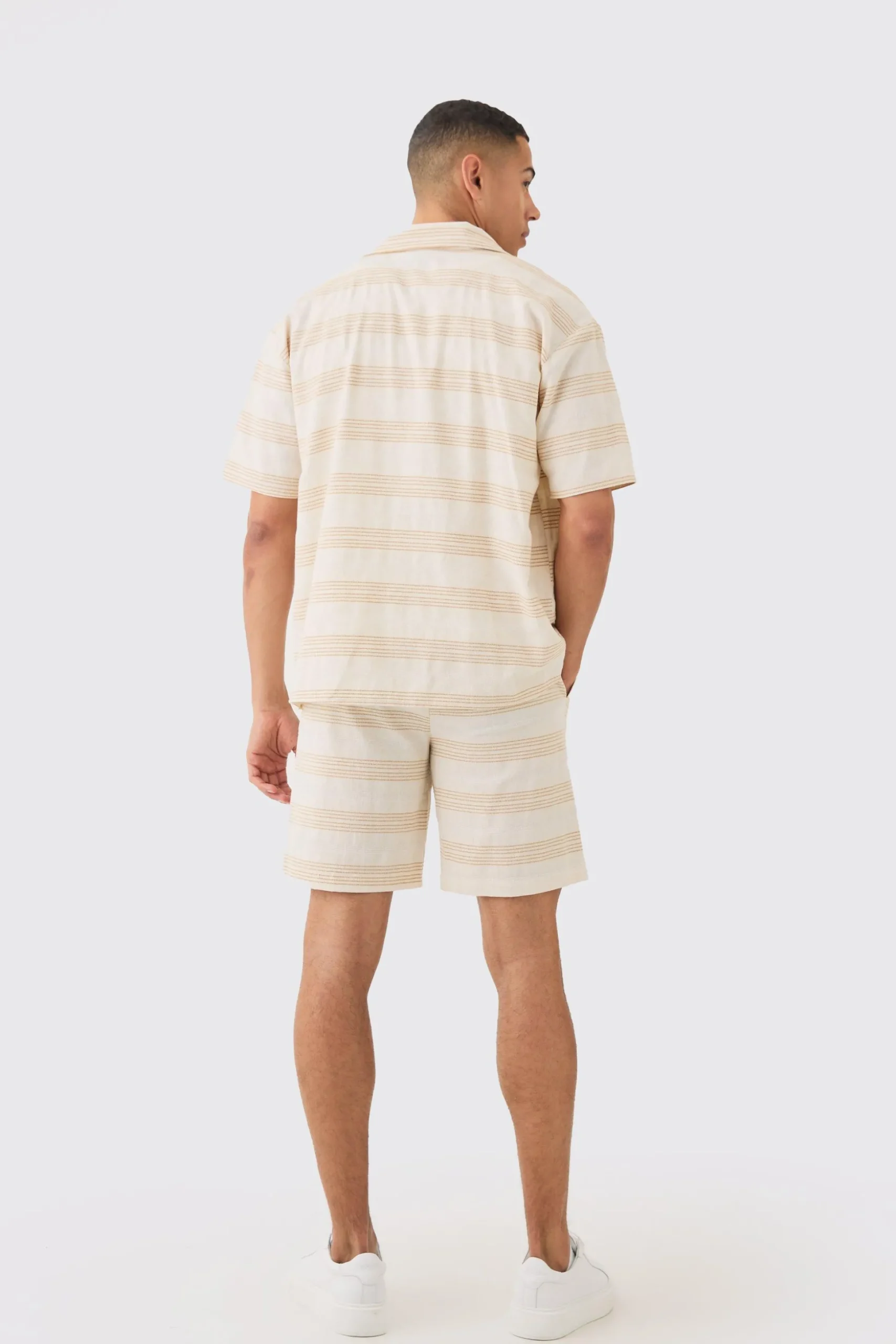 Oversized Short Sleeve Open Weave Shirt & Short Set | BoohooMAN UK