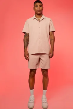 Oversized Short Sleeve Pleated Shirt And Short | BoohooMAN UK
